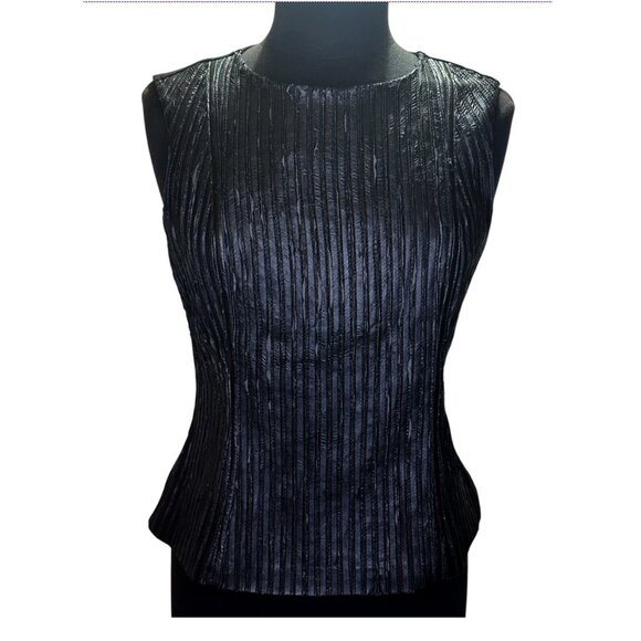 Bebe Black Leather Medium Tank PU Stripe Top ribbed - Picture 1 of 8